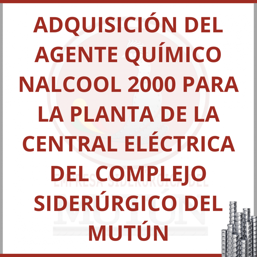 ADQUISICIÓN DEL AGENTE QUÍMICO NALCOOL 2000 PARA LA PLANTA CENTRAL ELÉCTRICA DEL COMPLEJO SIDERÚRGICO DEL MUTÚN  - Empresa Siderúrgica del Mutún