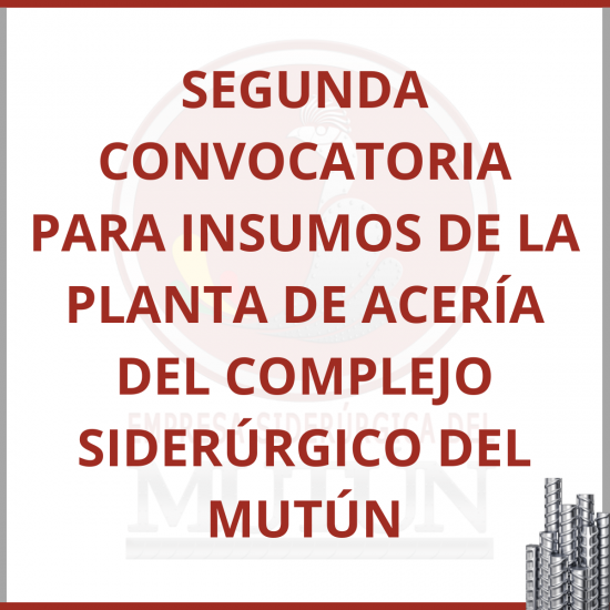 SEGUNDA CONVOCATORIA PARA INSUMOS DE LA PLANTA DE ACERÍA DEL COMPLEJO SIDERÚRGICO DEL MUTÚN  - Empresa Siderúrgica del Mutún
