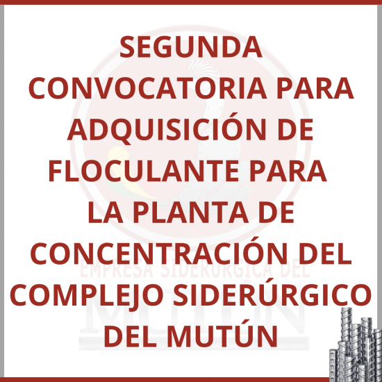 SEGUNDA CONVOCATORIA PARA  LA ADQUISICIÓN DE FLOCULANTE PARA LA PLANTA DE CONCENTRACIÓN DEL COMPLEJO SIDERÚRGICO DEL MUTÚN  - Empresa Siderúrgica del Mutún
