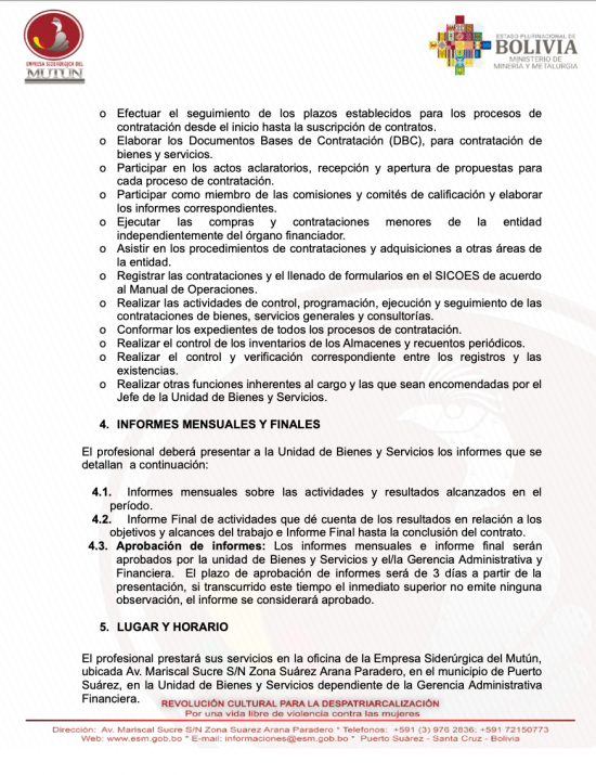 CONVOCATORIA PARA TÉCNICO EN CONTRATACIONES