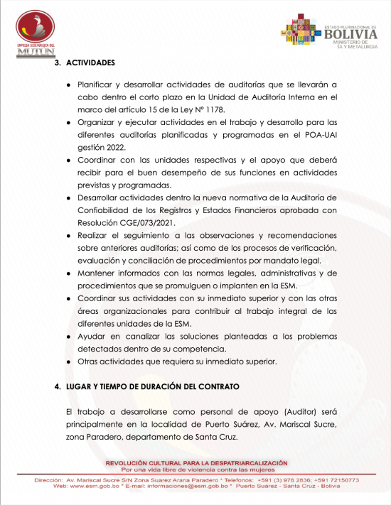 CONVOCATORIA AL CARGO DE AUDITOR 