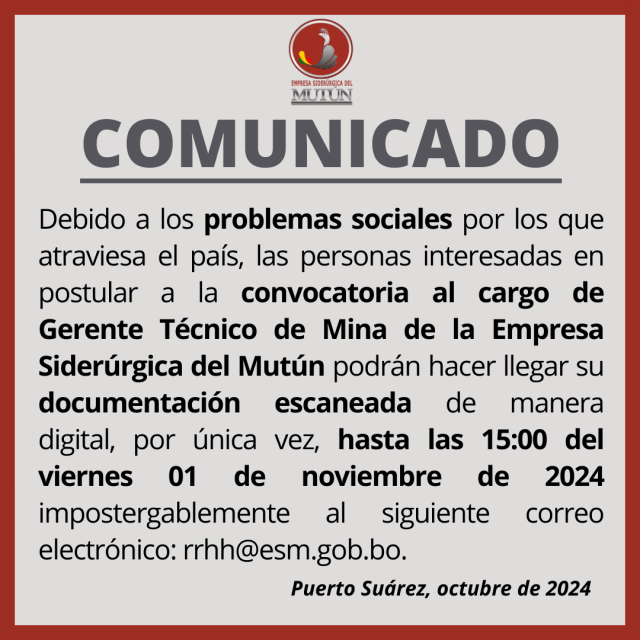 COMUNICADO  - Empresa Siderúrgica del Mutún