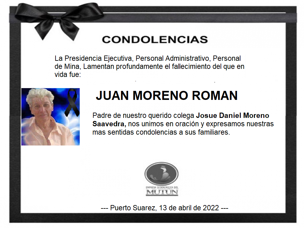 CONDOLENCIA  - Empresa Siderúrgica del Mutún
