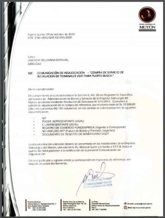 Puerto Busch con internet satelital wifi código aduanero y condiciones para los usuarios e instituciones