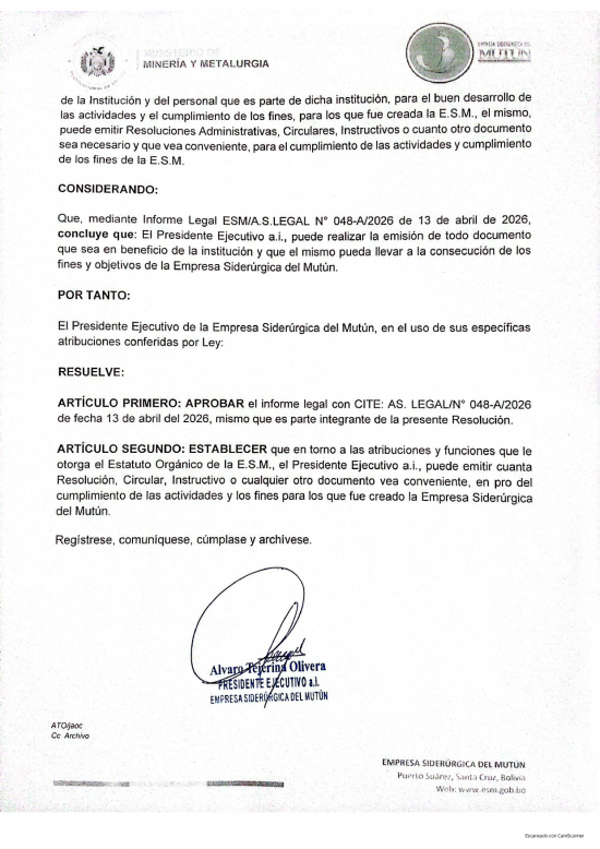 RESOLUCION ADMINISTRATIVA 015/2026